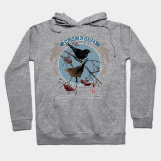 Blackbirds courting in a rowan tree Hoodie